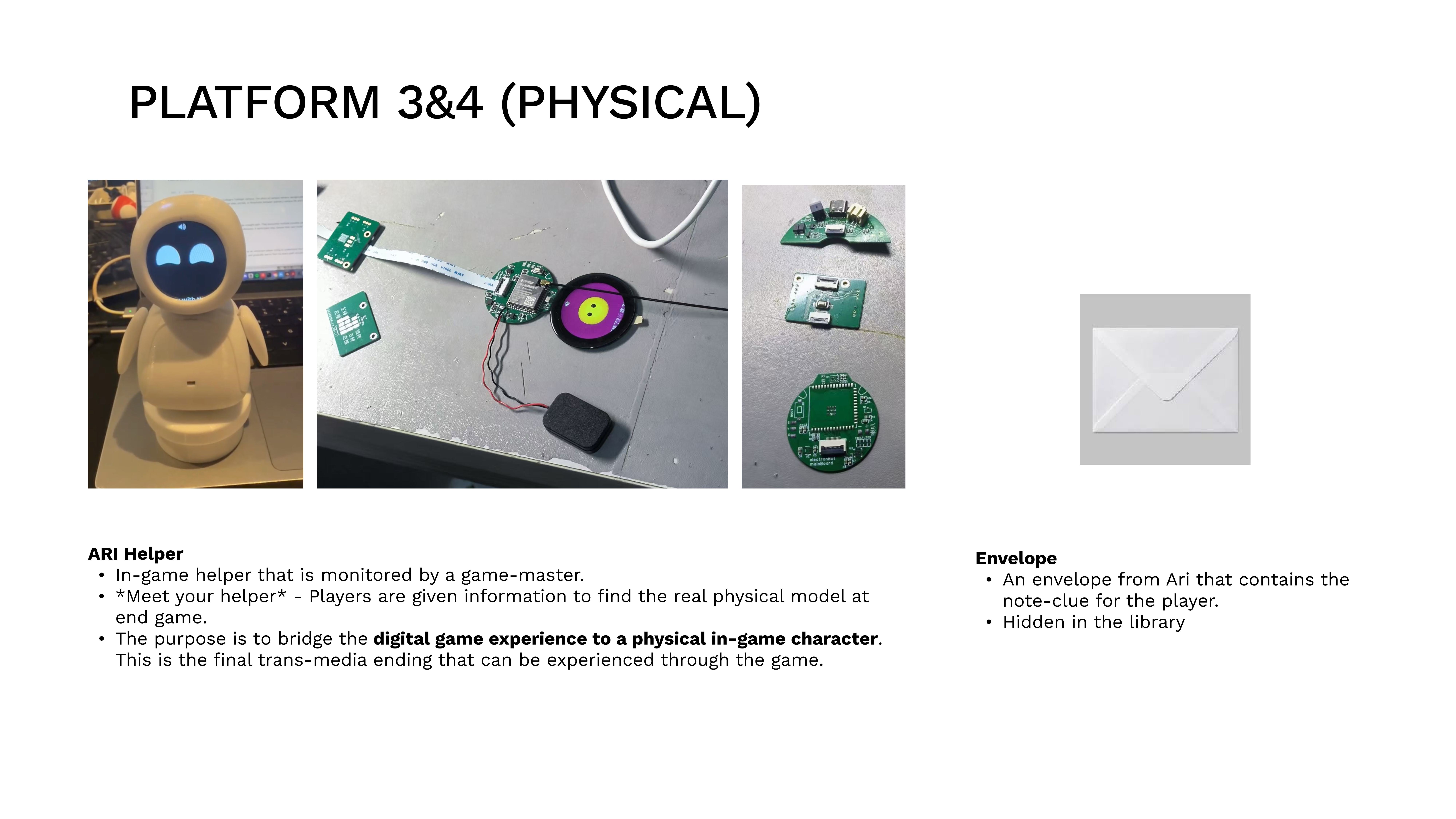 Physical artifacts: ARI helper model and hidden envelope